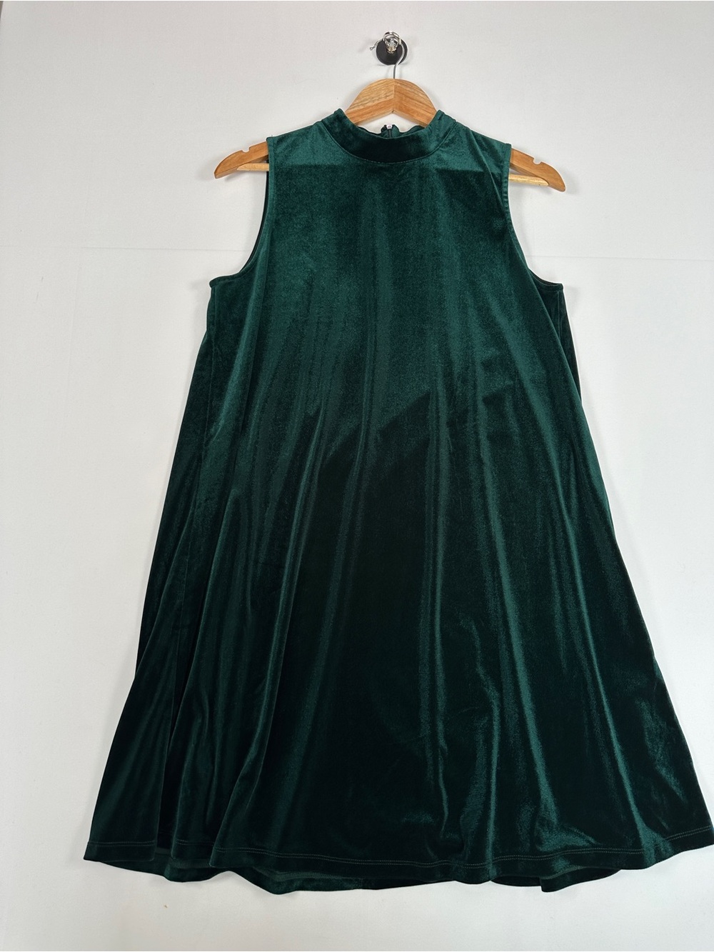 Rock & Shine by Reitmans Forest Green Velvet Swing Mini Dress Size L